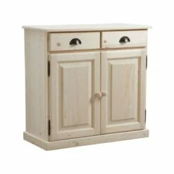Buffet En Bois Brut 2 Portes 2 Tiroirs