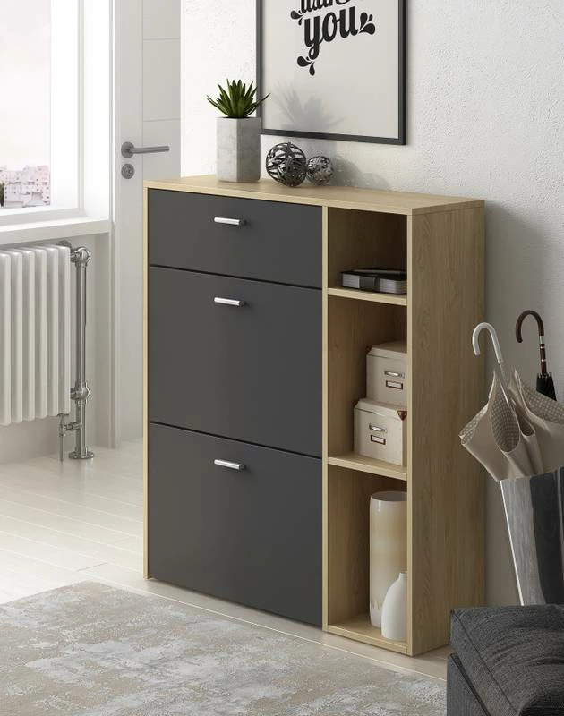 Meuble Chaussures Chêne/Gris Anthracite 5 Meuble Chaussures Chêne/Gris Anthracite – Image 3