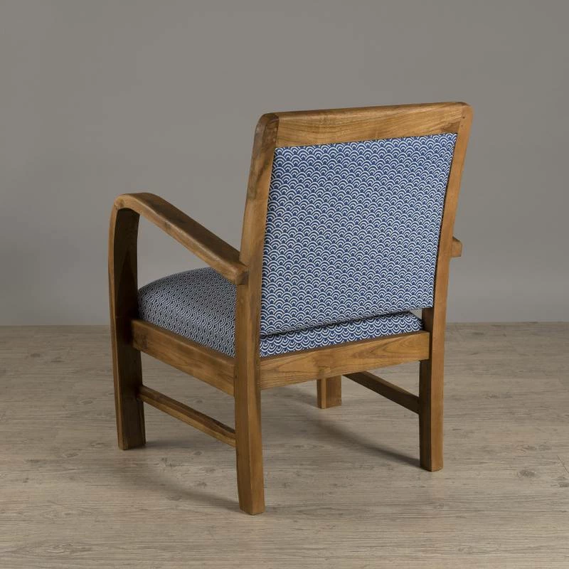 Fauteuil En Teck Tissu Bleu 5 Fauteuil En Teck Tissu Bleu – Image 3
