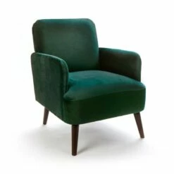 Fauteuil Rétro Velours Vert Forêt