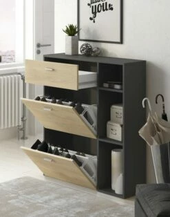 Meuble Chaussures Chêne/Gris Anthracite 37 Meuble Chaussures Chêne/Gris Anthracite -HOME24 Soldes 55b61902bbfd492397425548e5858073