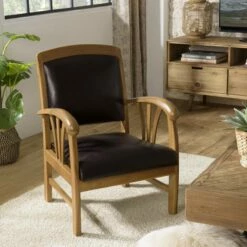 Fauteuil En Teck Et Cuir Marron -HOME24 Soldes 6f694792436a4018a4163147489620f8