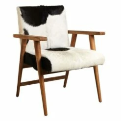 Fauteuil Teck Avec Peau De Chèvre Noire