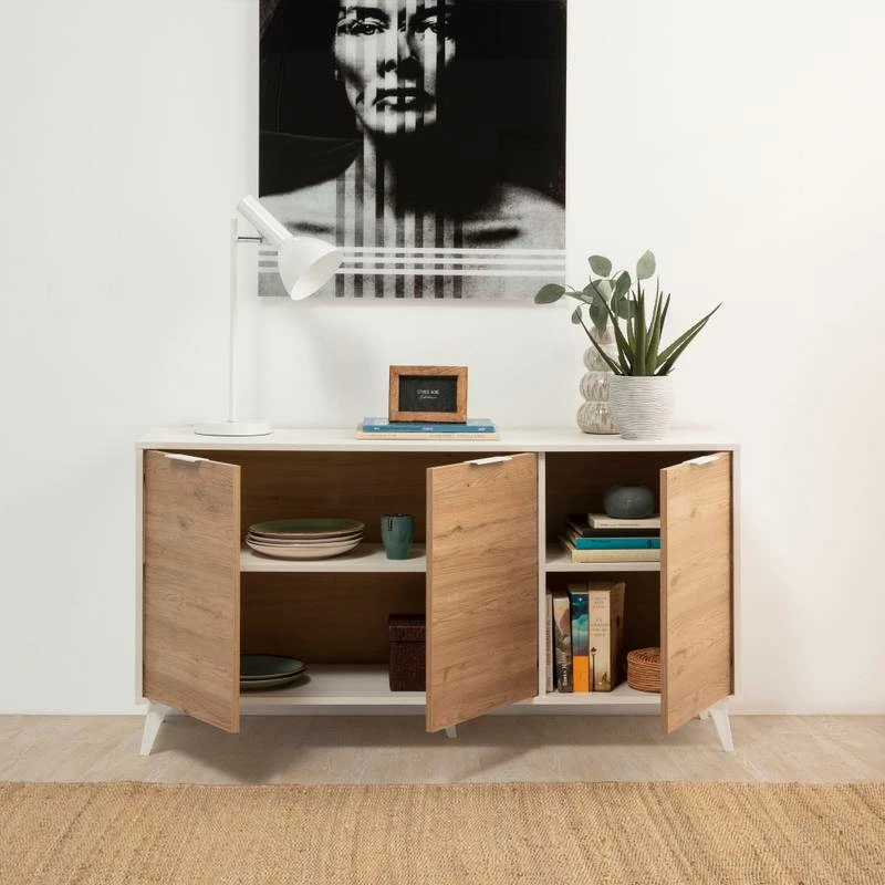 Buffet 3 Portes Koln Blanc Et Bois 5 Buffet 3 Portes Koln Blanc Et Bois – Image 3