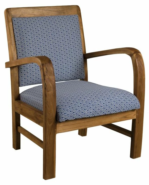 Fauteuil En Teck Tissu Bleu 3 Fauteuil En Teck Tissu Bleu