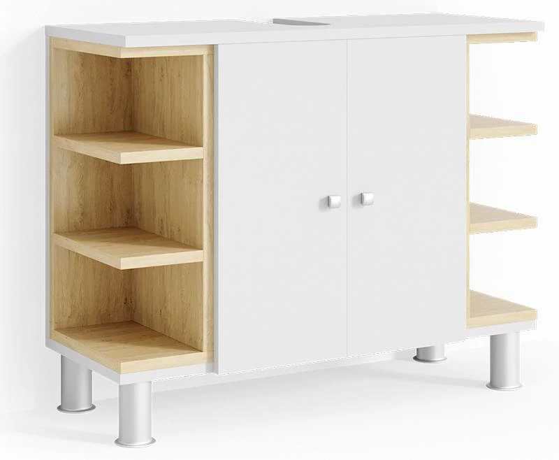 Meuble Sous-lavabo Aquis Blanc/chêne 3 Meuble Sous-lavabo Aquis Blanc/chêne