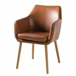 Chaise à Accoudoirs NICHOLAS L -HOME24 Soldes armlehnenstuhl nicholas xxl kunstleder eiche massiv vintage braun eiche 4904008