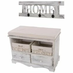 Vestaire Avec Banc Shabby (4 Pièces)