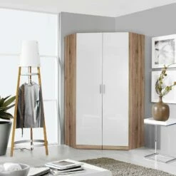 Armoire D'angle Celle -HOME24 Soldes eckschrank celle hochglanz weiss eiche sanremo hell dekor 2110086