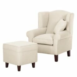 Fauteuil à Oreilles Colmar -HOME24 Soldes ohrensessel colmar webstoff mit hocker stoff maka beige 4827280