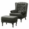 Fauteuil à Oreilles Miscol -HOME24 Soldes sessel miscol antiklederlook mit hocker dunkelgrau 4886420