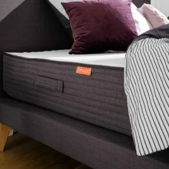 Matelas Confort Premium Smood -HOME24 Soldes smoodspring bett i webstoff eiche massiv 140 x 200cm graubraun 5156964